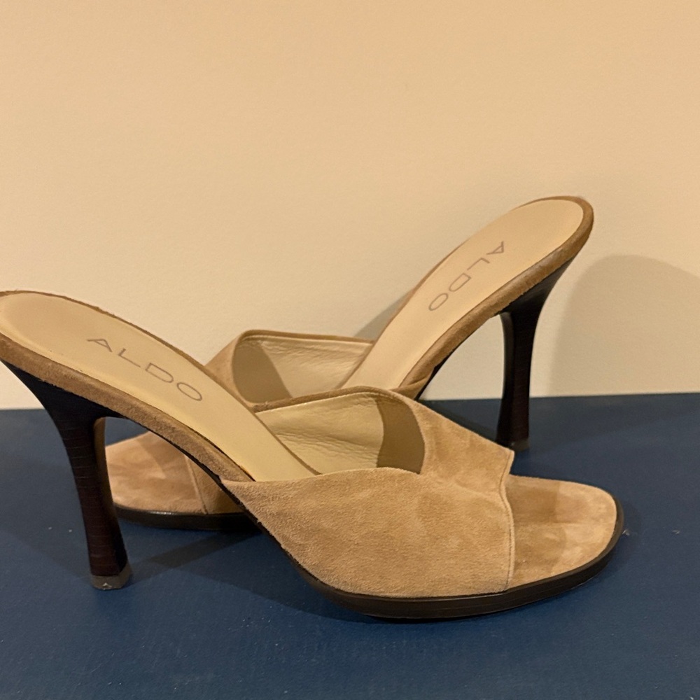 Aldo Beige Suede Open-Toe Heels